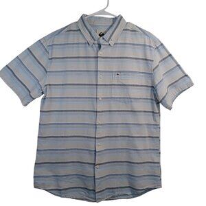 QuickSilver Shirt Blue Cotton Stripe‎ Short Sleeve Button Down Mens Medium